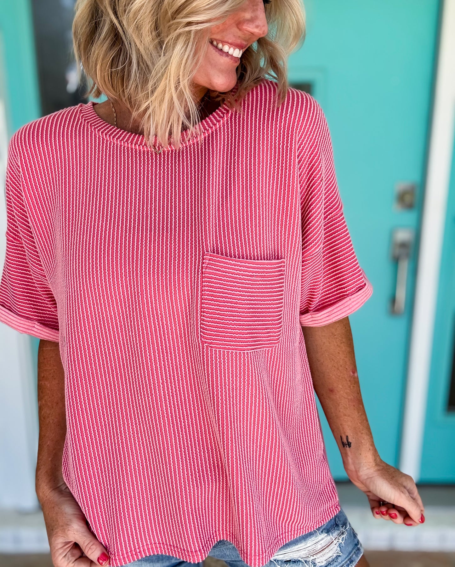 Raspberry Knit Pocket Top