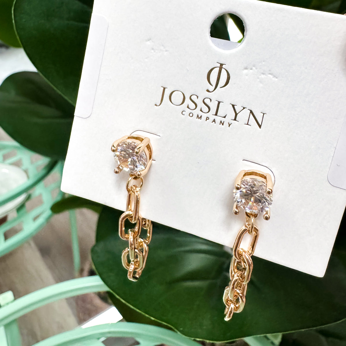 Crystal Stud Drop Link Earrings