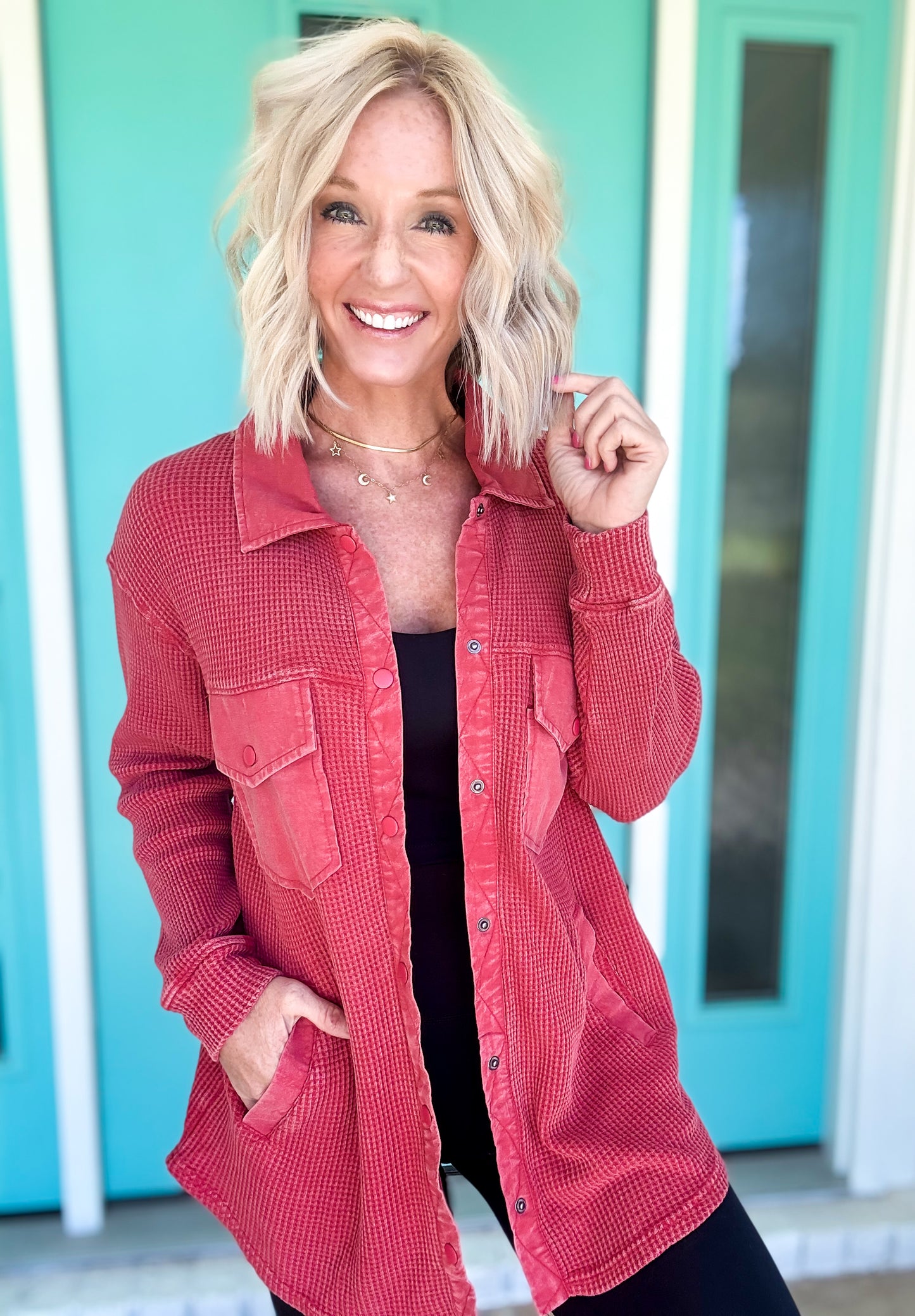 Abby Acid Wash Shacket --- Red
