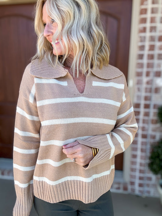 Shania Shawl Collar Stripe Sweater