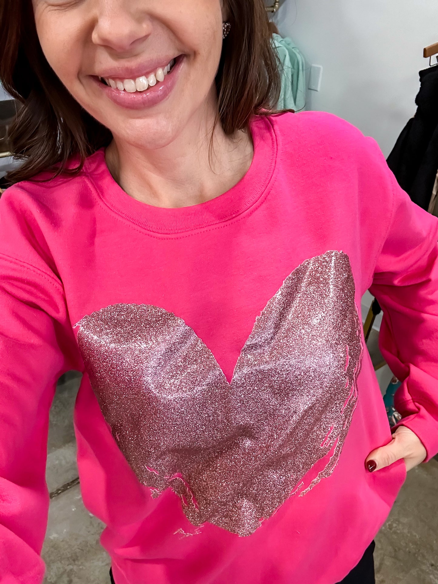 Pink Glitter Heart Sweatshirt