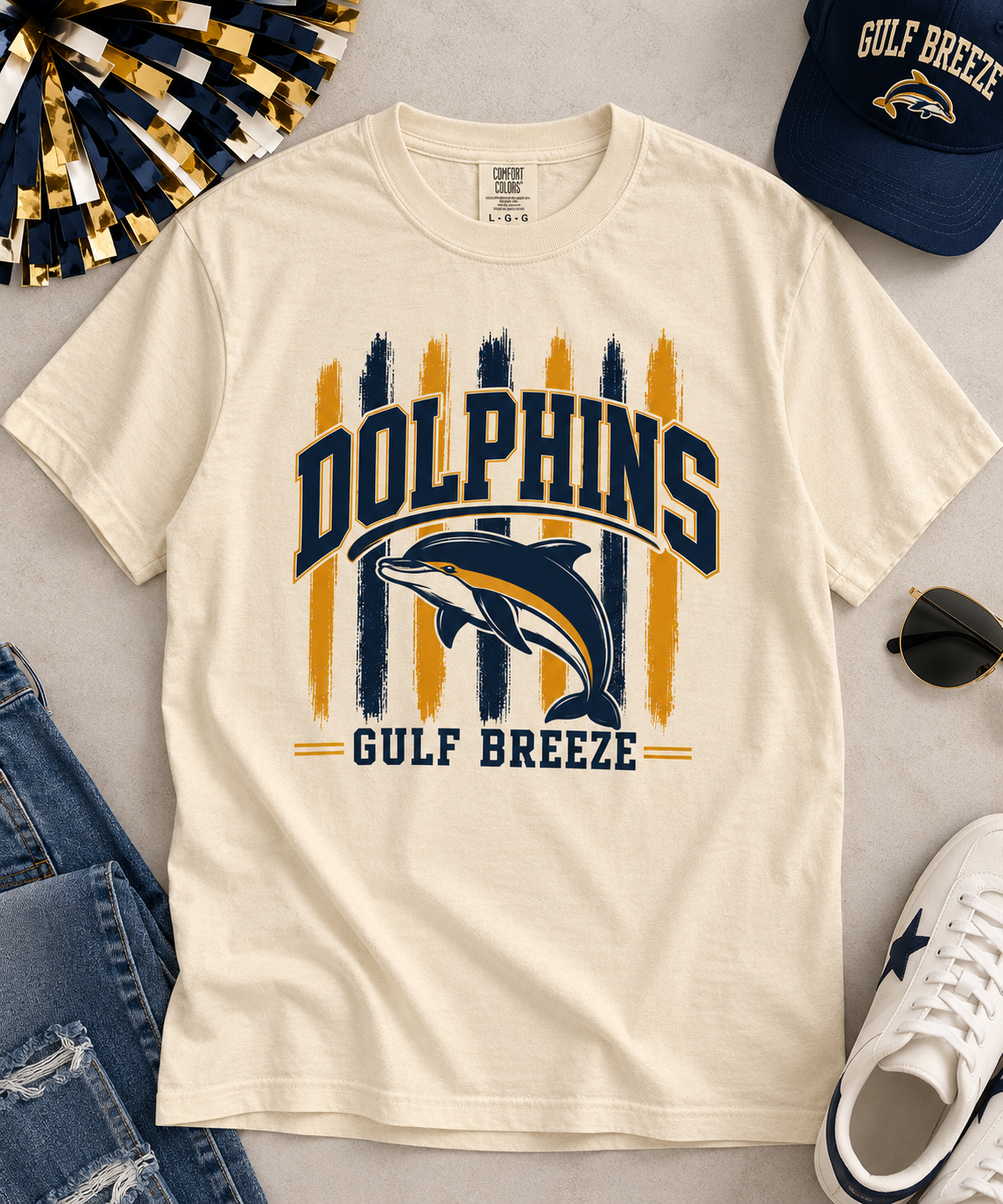 Dolphins Stripes Cream Tee