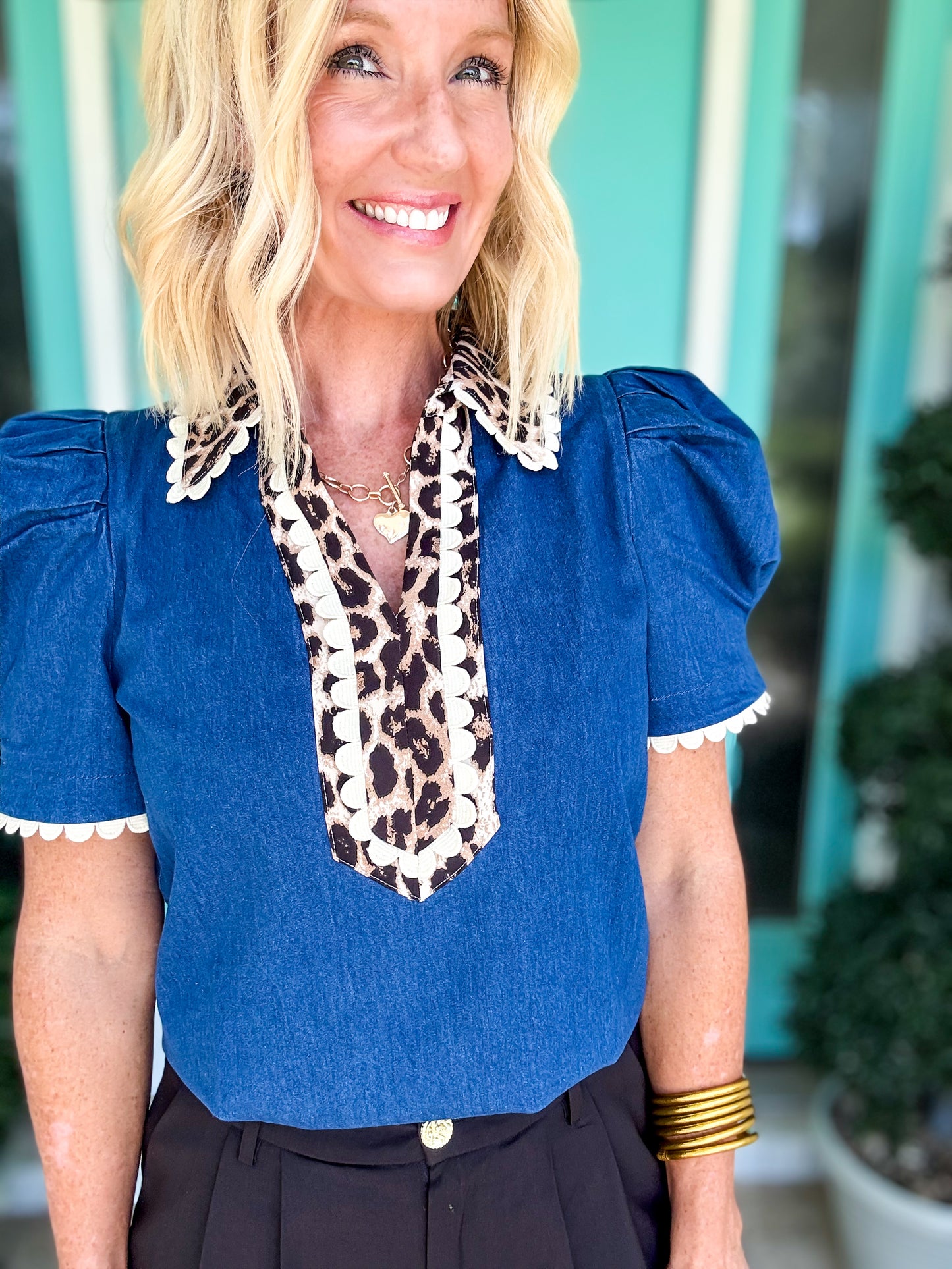 Fierce Denim Puff Sleeve Top