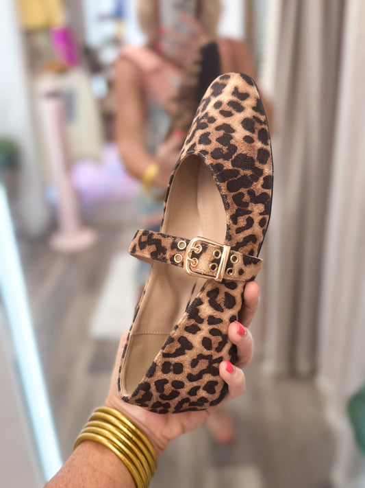 Leopard Square Toe Mary Jane Flat