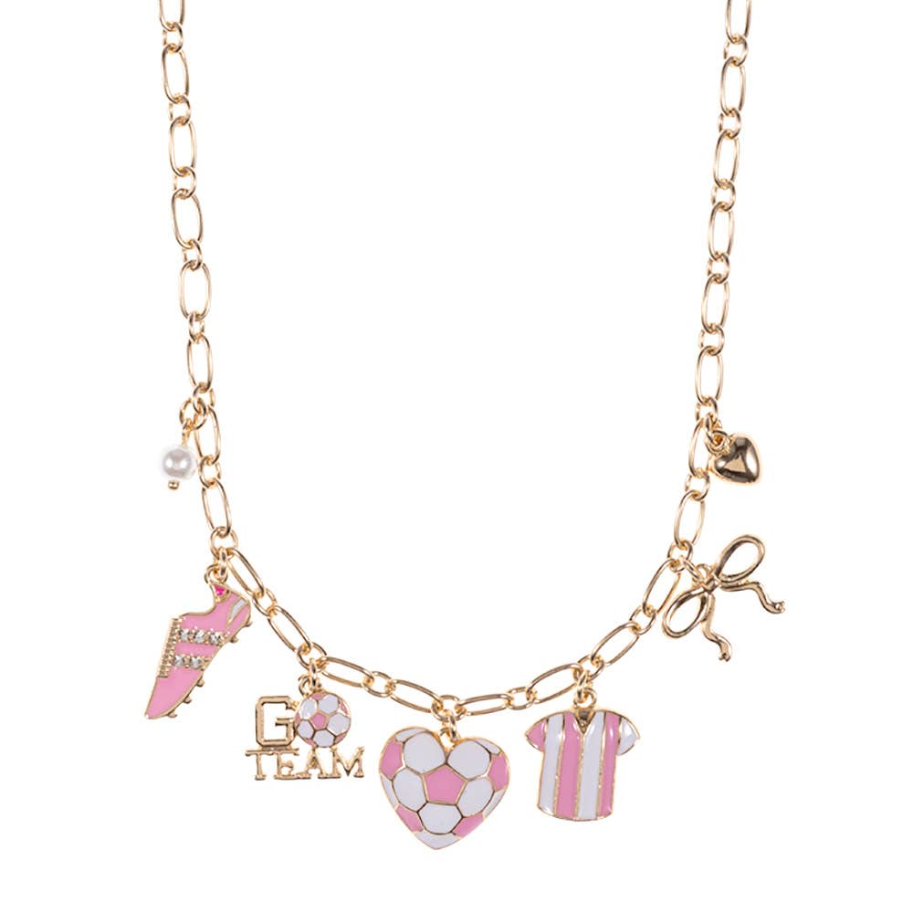 Soccer Bow Pearl Heart Charm Necklace