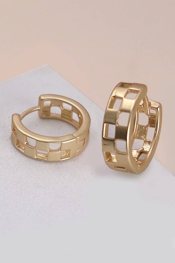 Checkmate Hoop Huggie Earrings