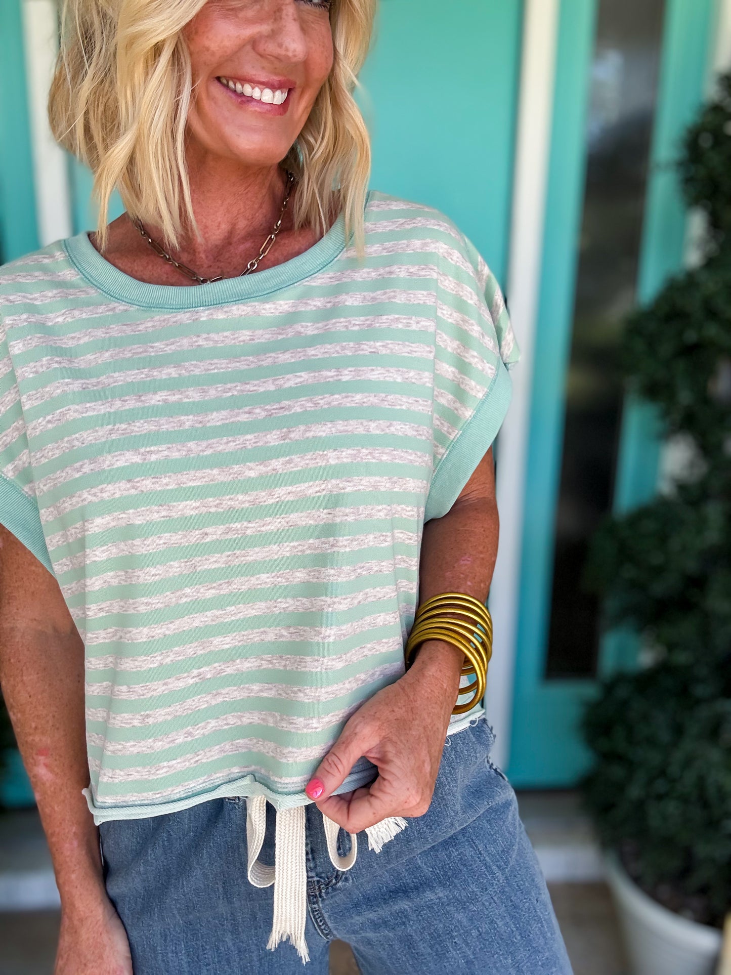 Striped Open Back Top
