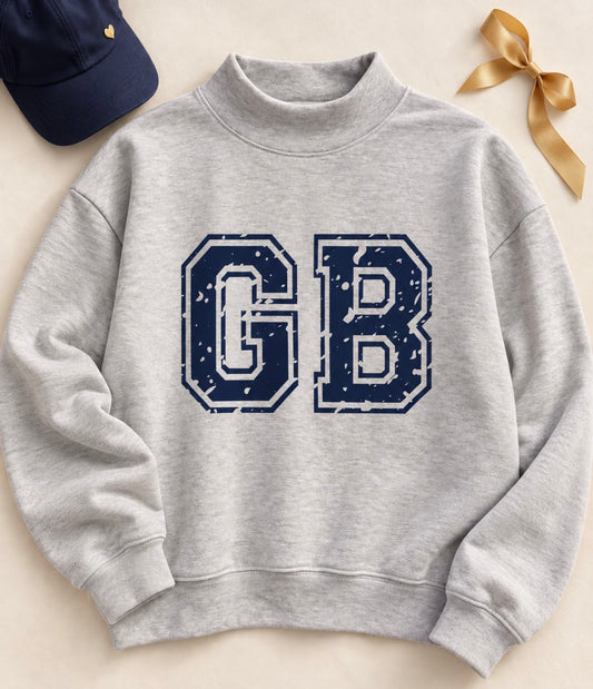 GB Distressed Print Gray Scuba Mock Neck Pullover