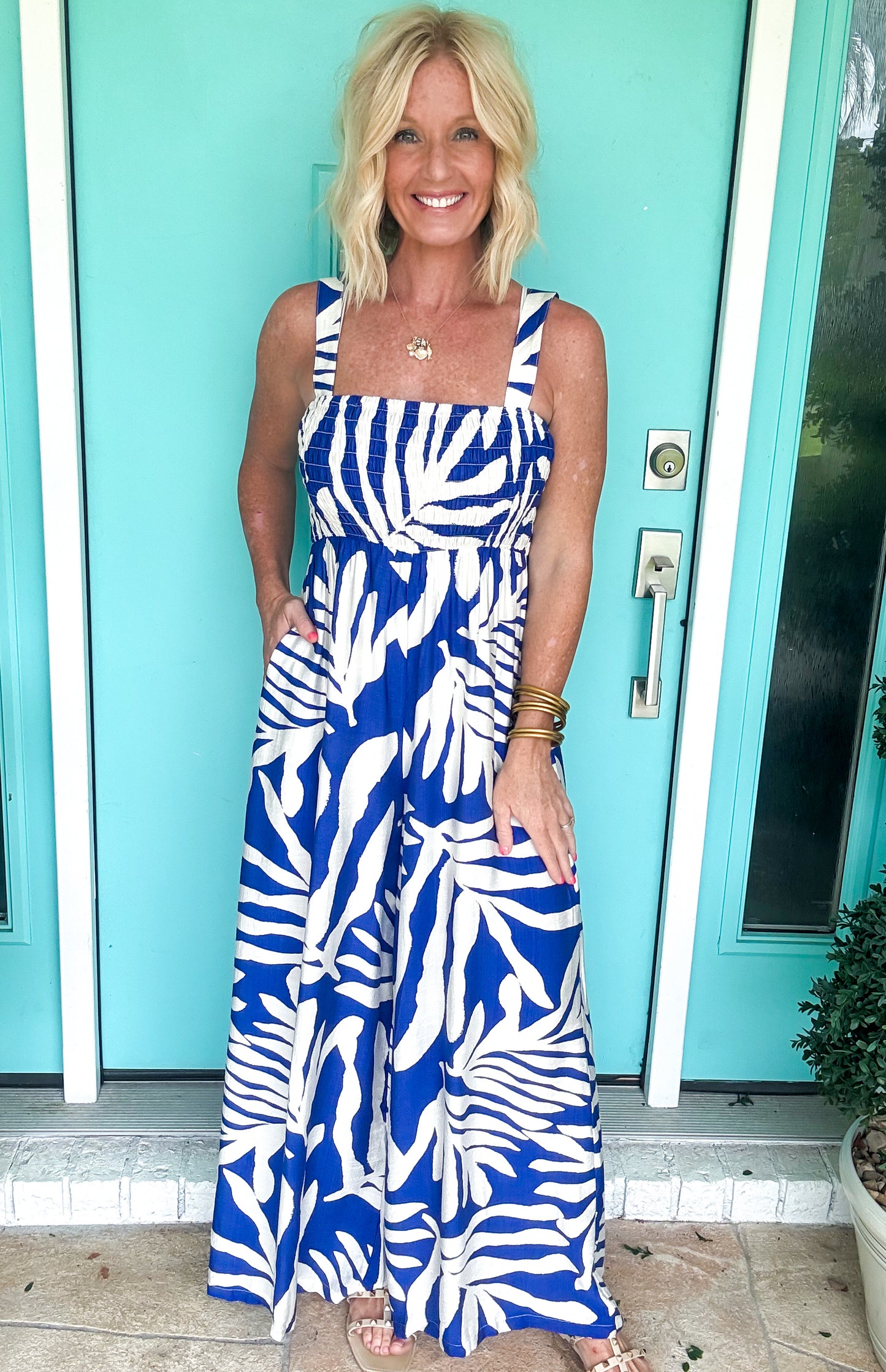 Royal Smocked Jumpsuit