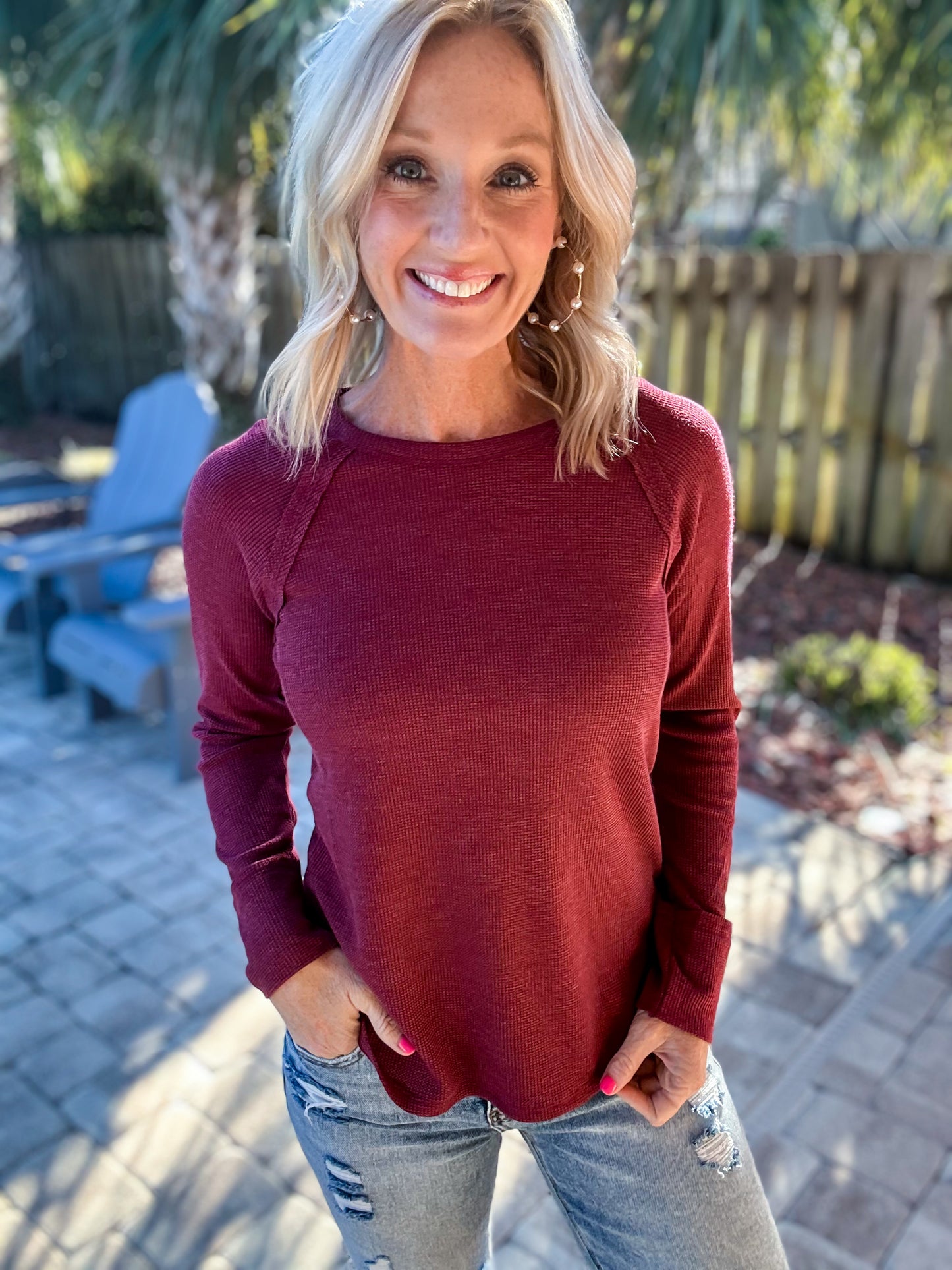 The Brielle Waffle Knit Long Sleeve Top