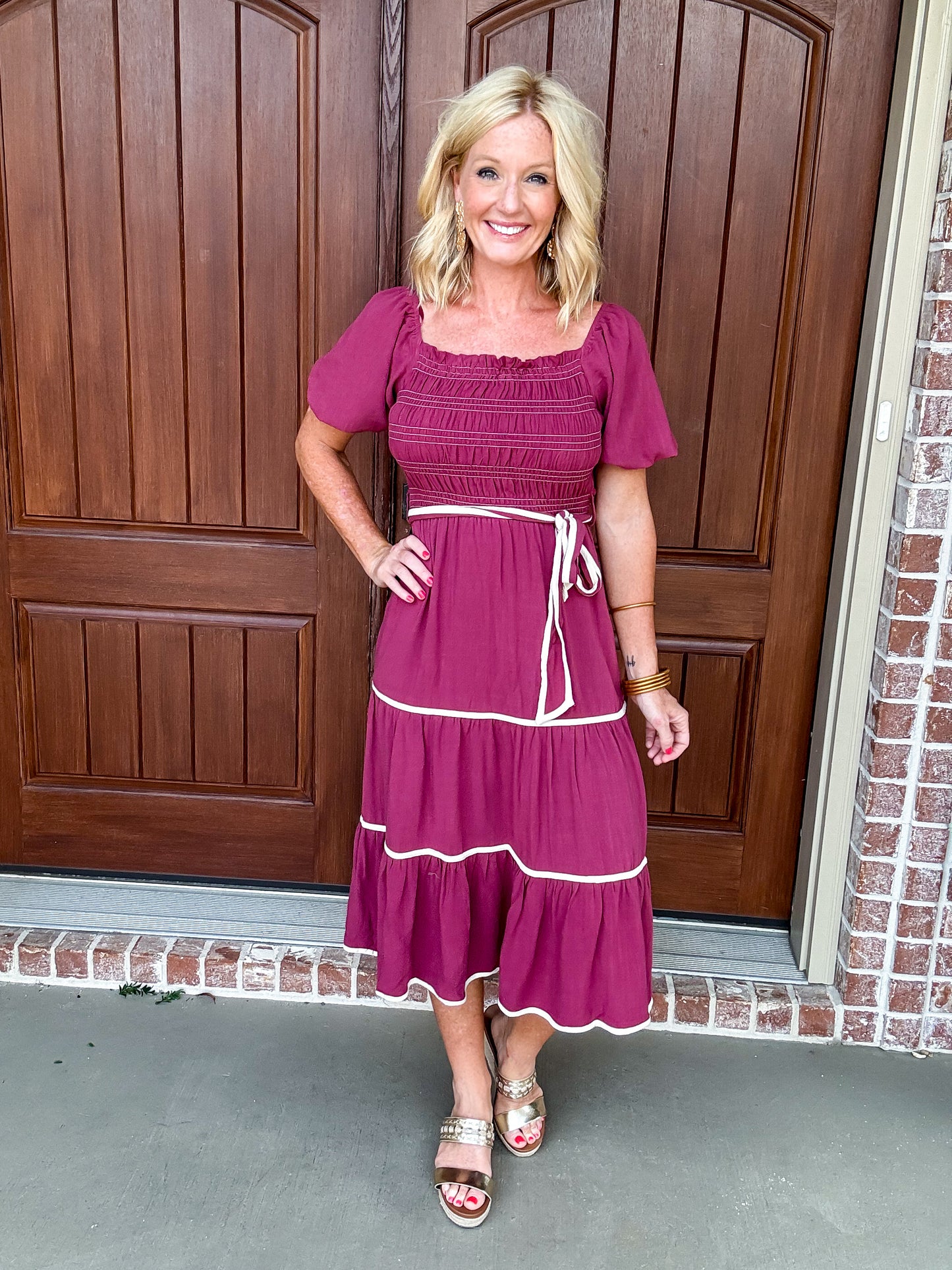 Berry Sweet Smocked Midi Dress