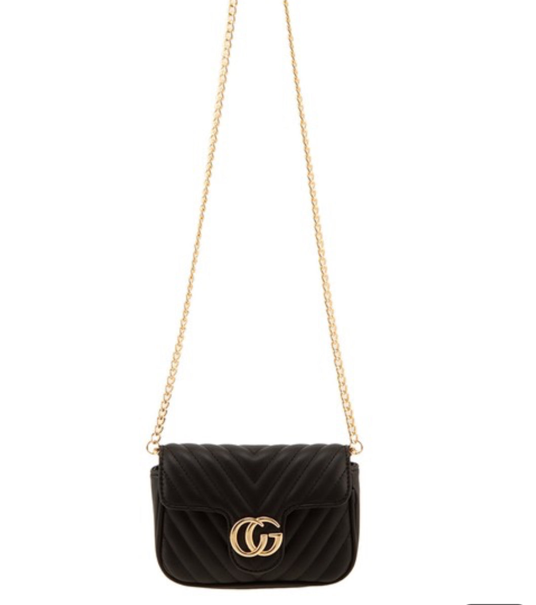 Chevron Quilted CG Gold Chain Crossbody