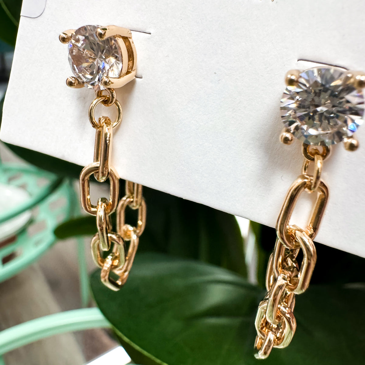 Crystal Stud Drop Link Earrings