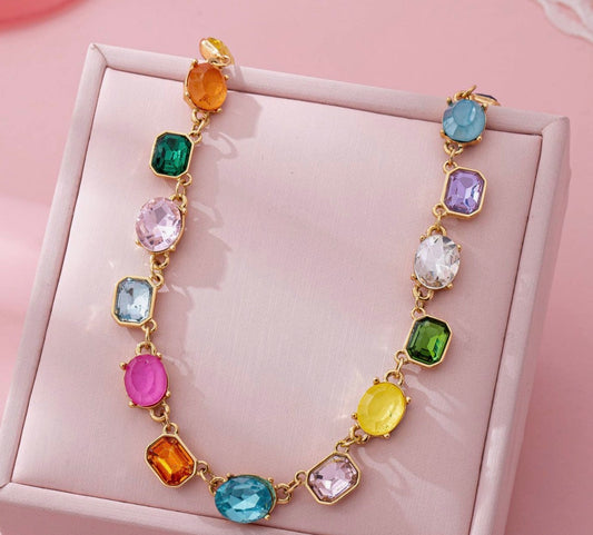 Multicolor Gemstone Link Necklace