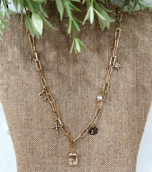 Crystal Coin Cross Charm Necklace