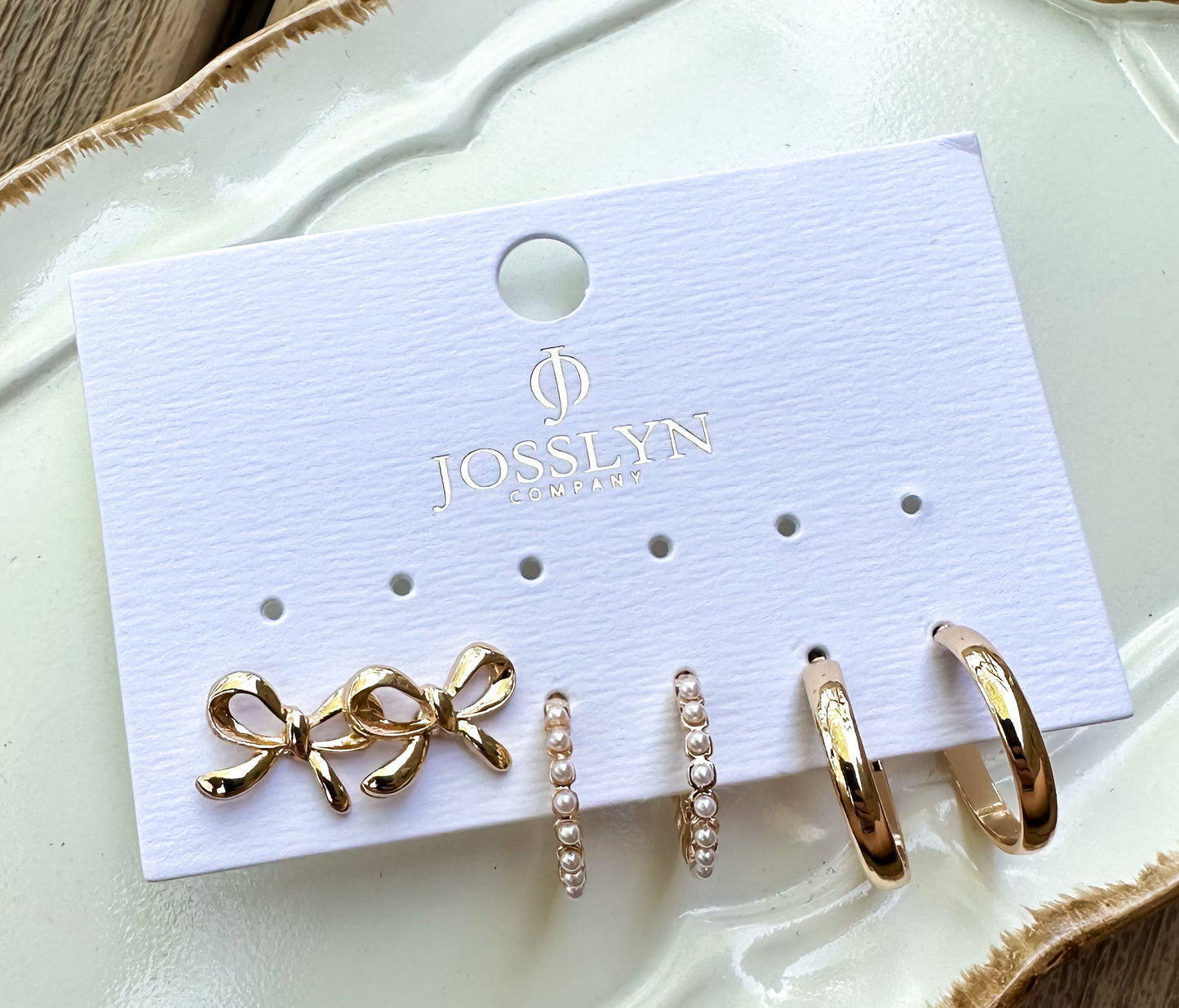 Bow Pearl Gold Hoop Trio Earrings