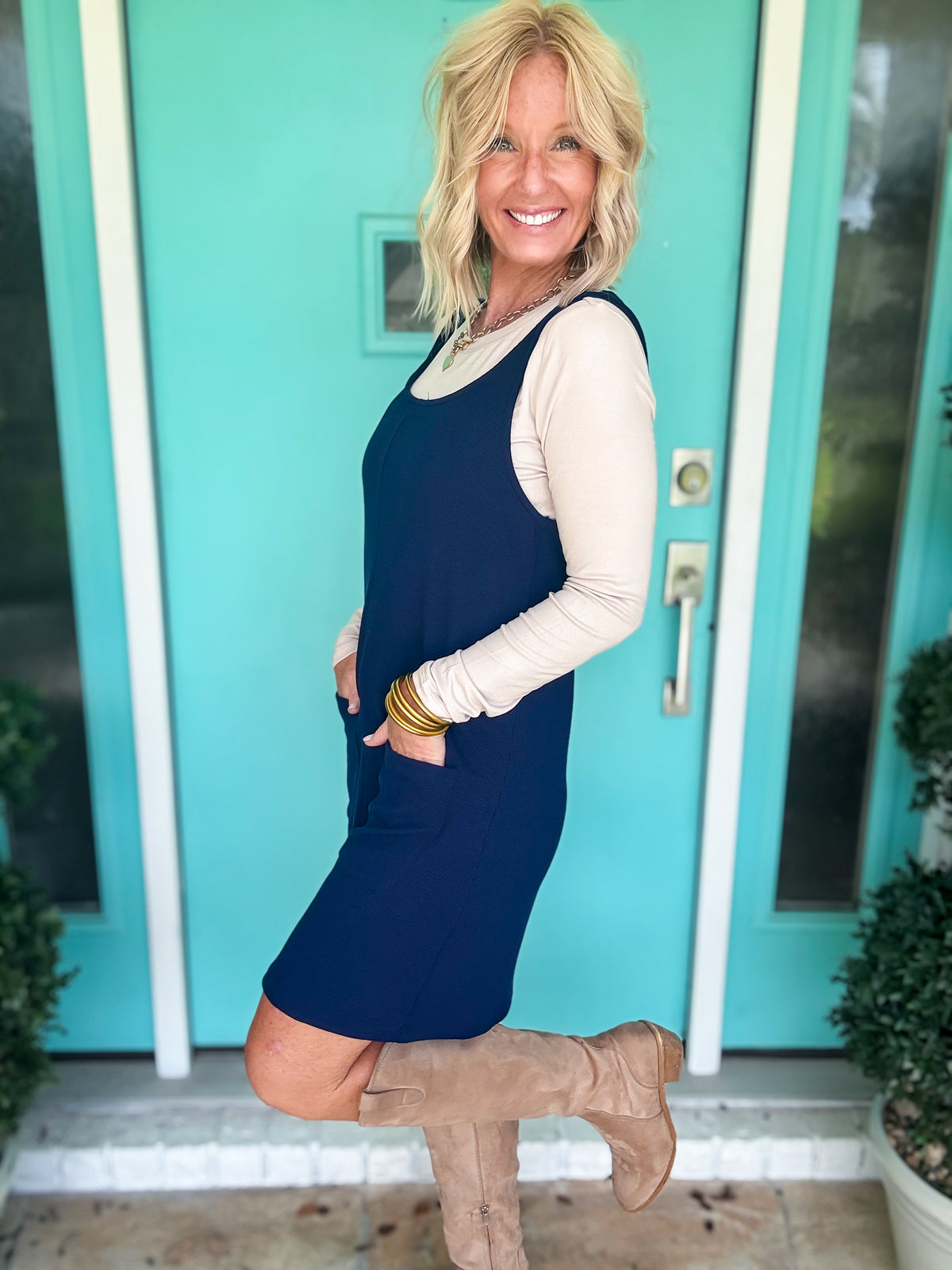 Ribbed & Ready Navy Jumper Dress
