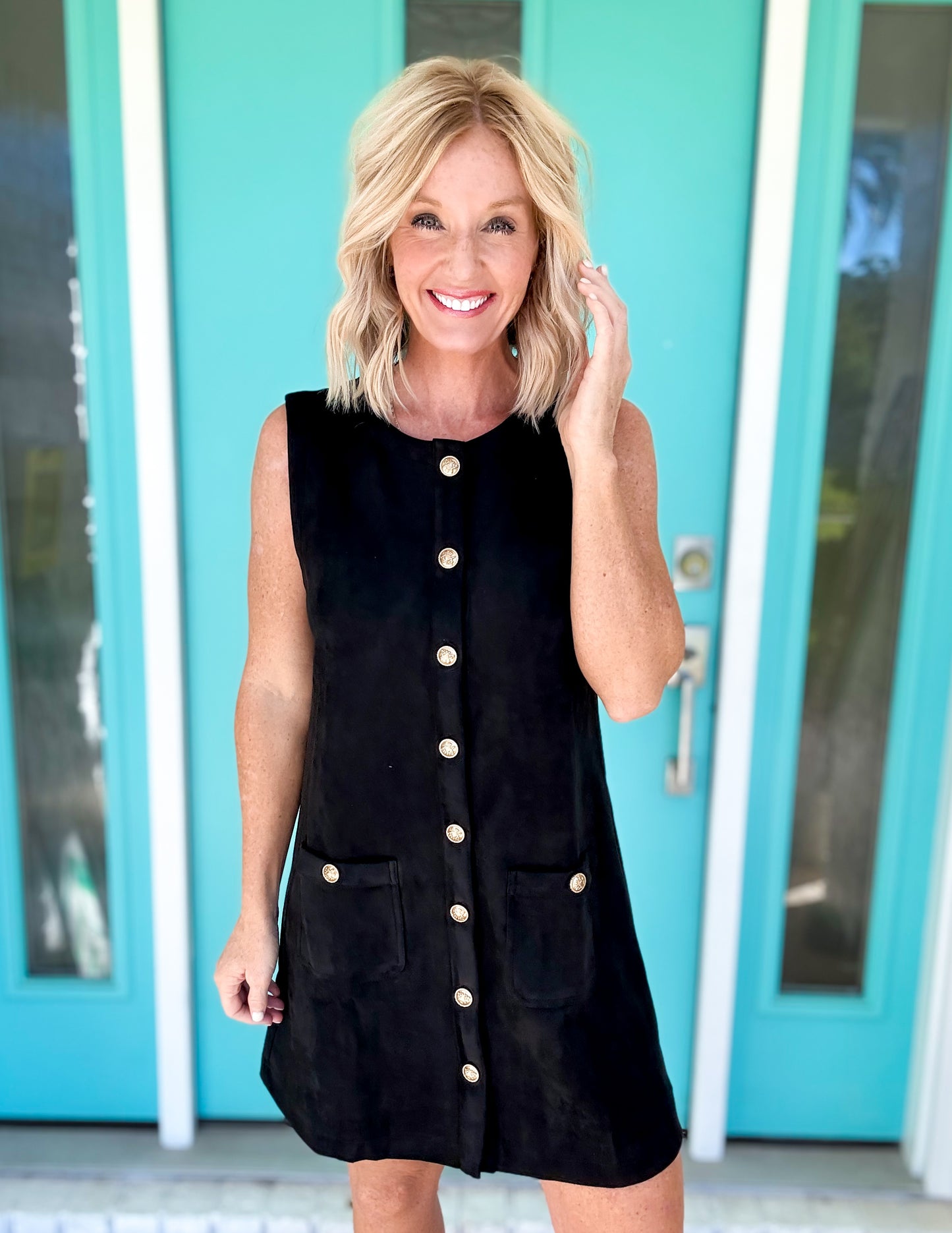 The Golden Standard Suede Shift Dress