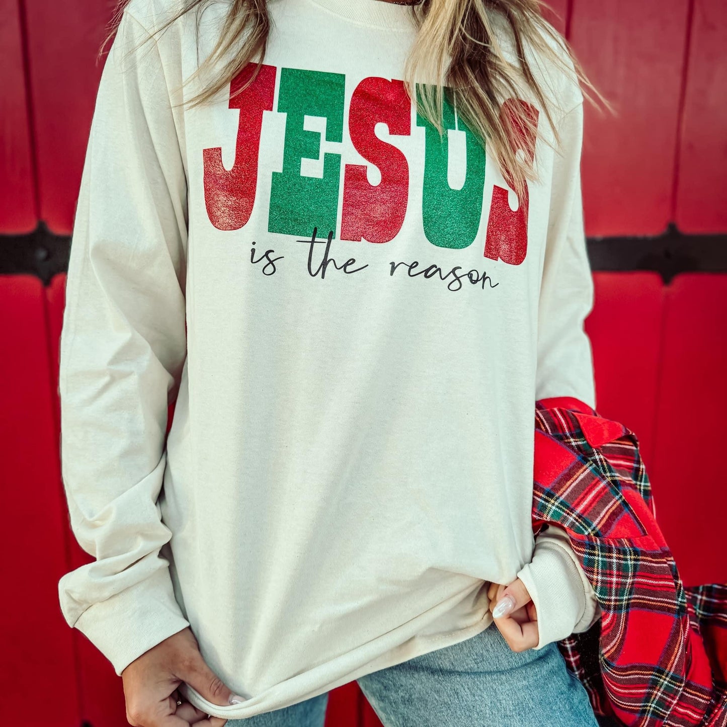 Jesus is the Reason Glitter Long Sleeve Tee