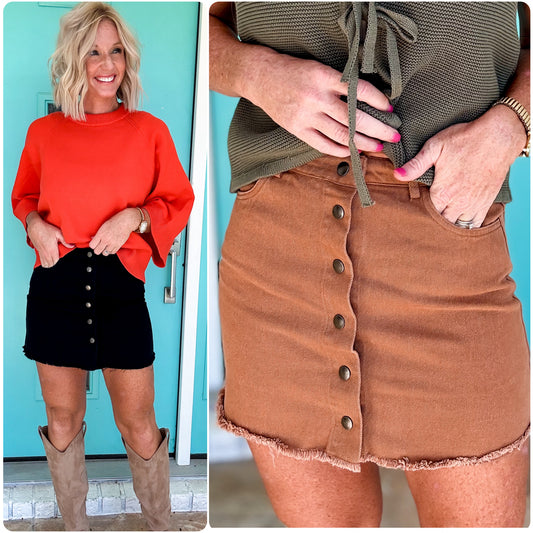 Twill & Tailored Button Skirt