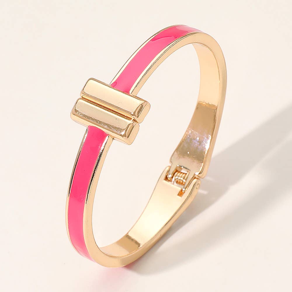Metal Bar Tip Enamel Hinged Bangle Bracelet