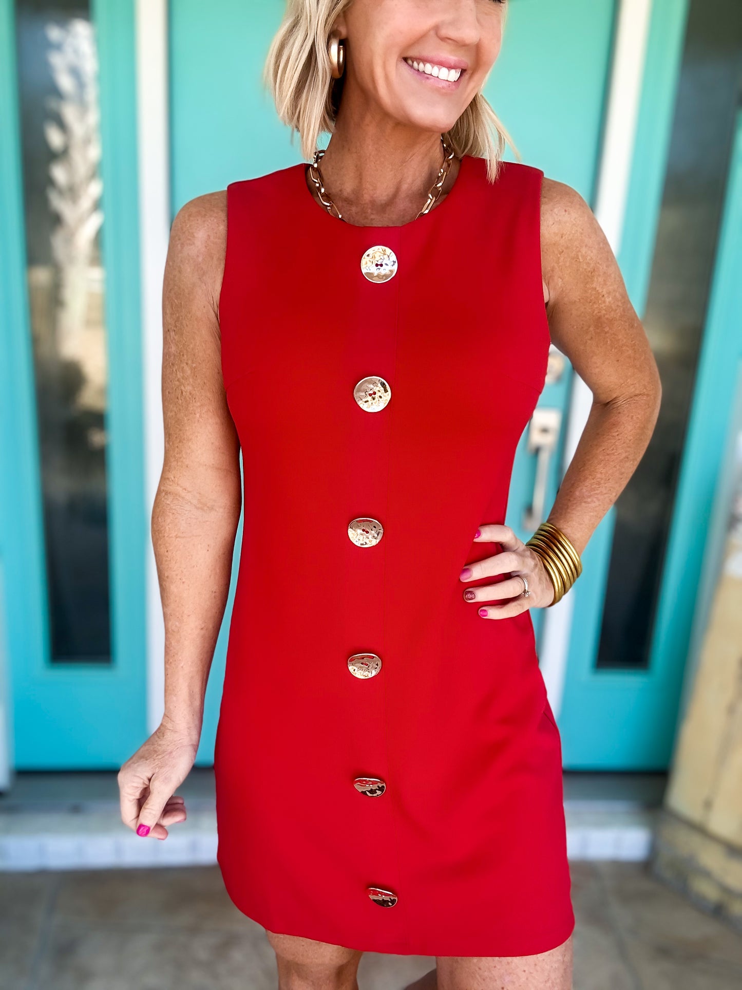 Power Play Gold Button Dress