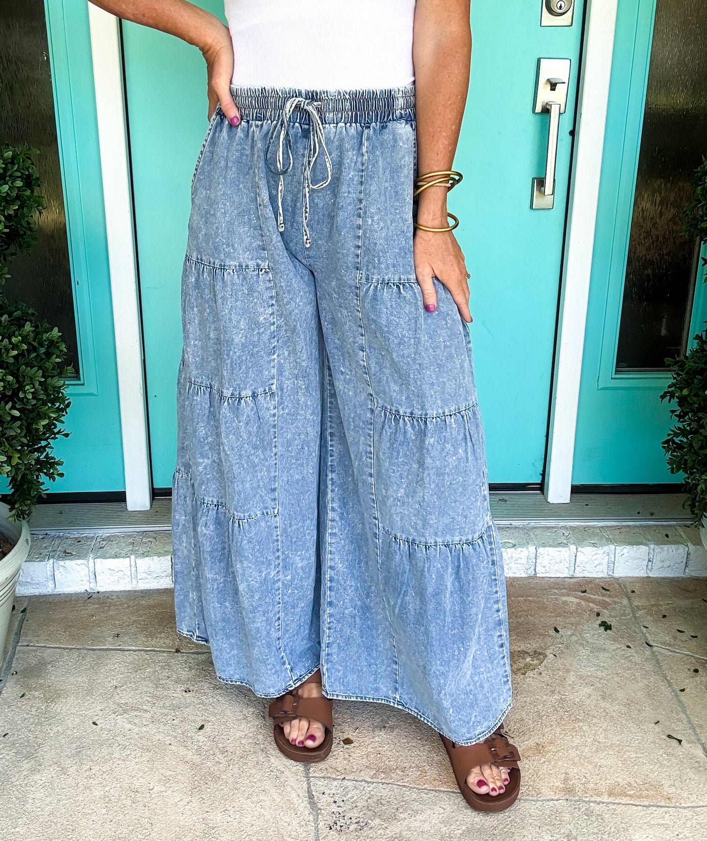 Tiered Chambray Pants
