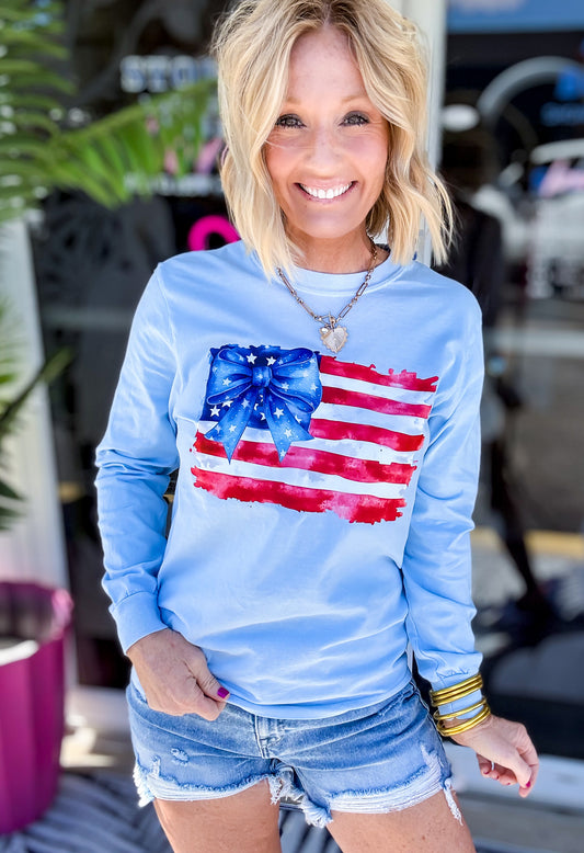 Flag Bow Comfort Colors Long Sleeve Tee