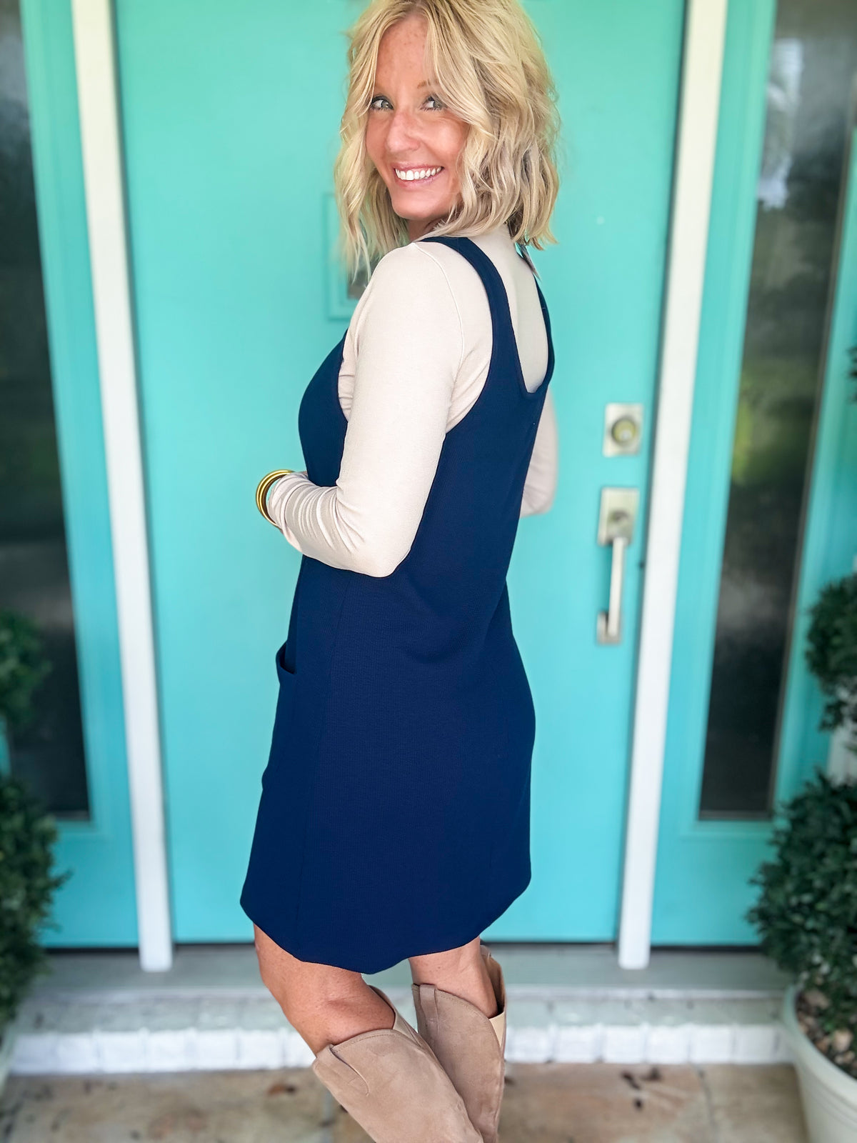 Ribbed & Ready Navy Jumper Dress