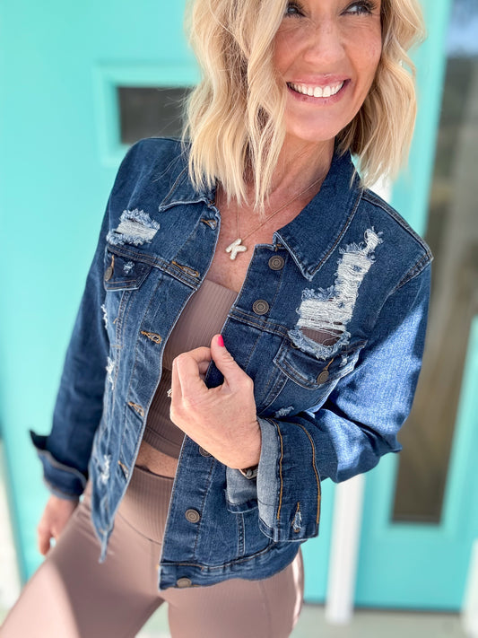Forever Frayed Stretchy Denim Jacket