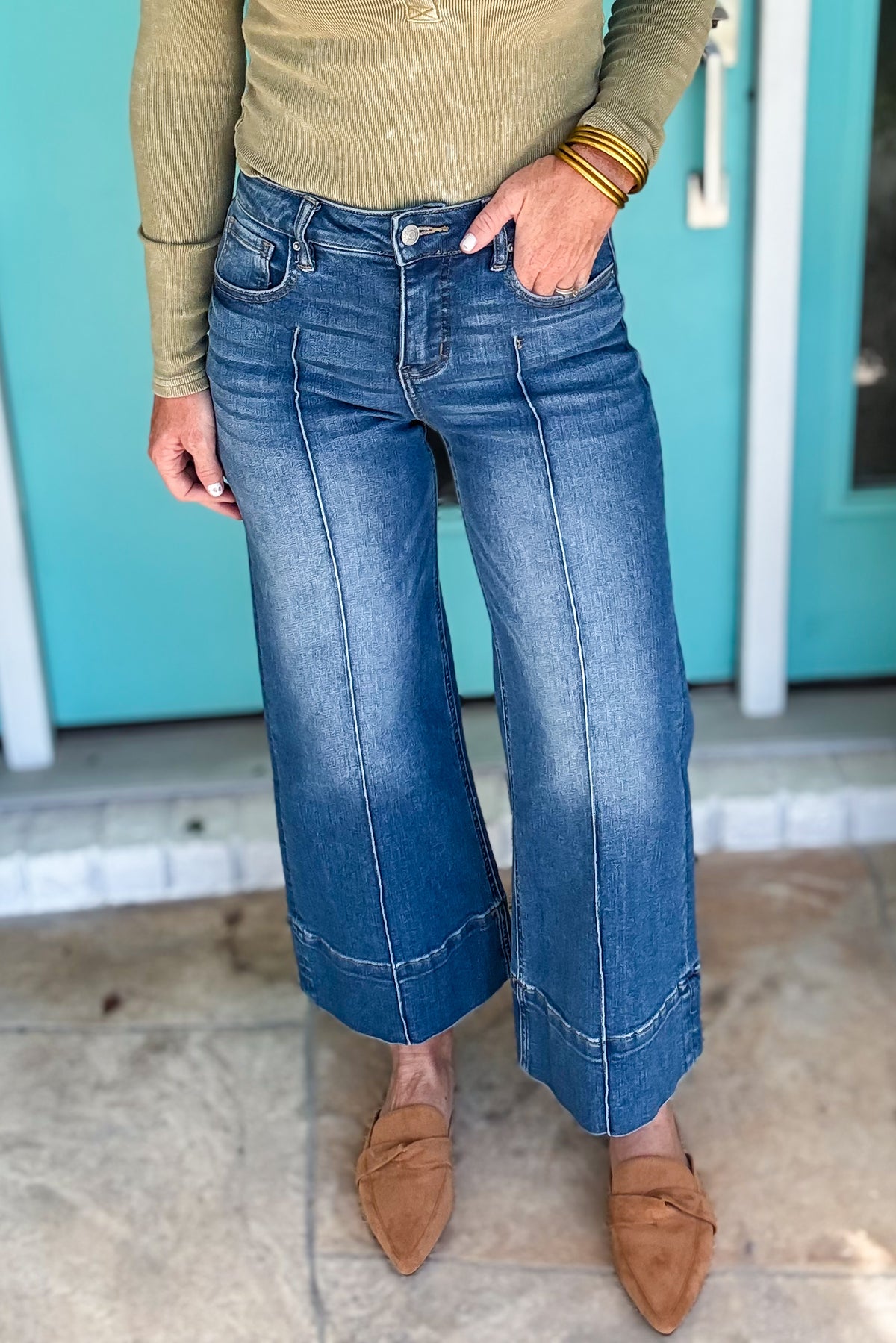 Cropped Pintuck Denim
