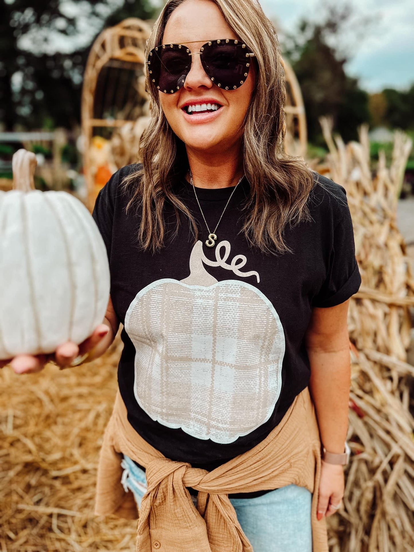 Beige Plaid Pumpkin Tee