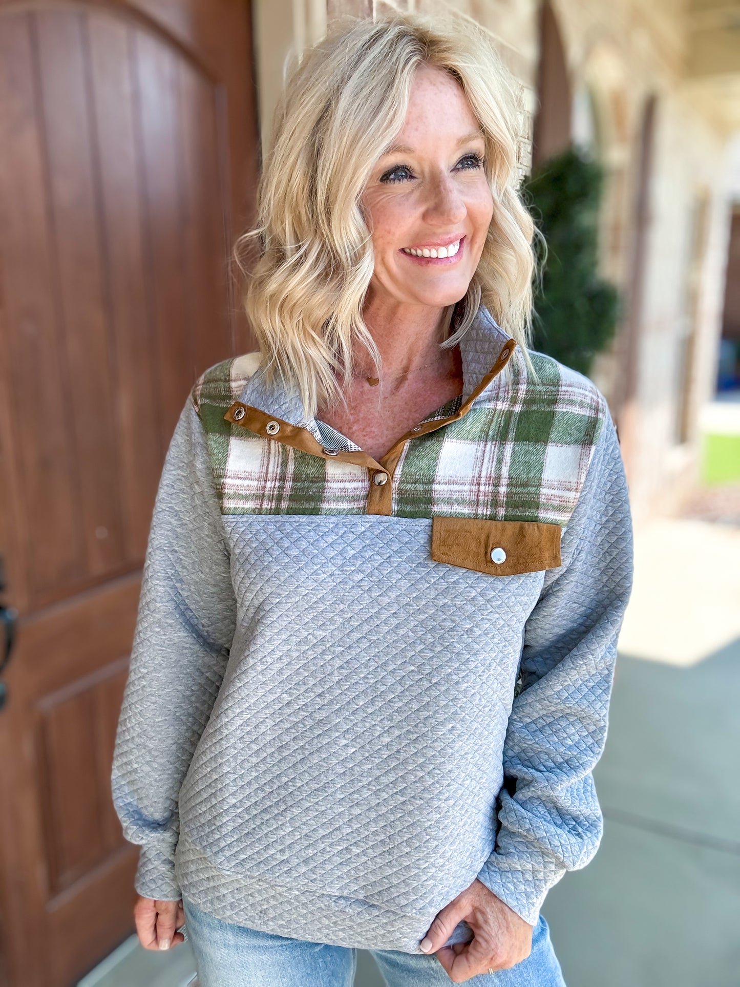 Quilted Snap Button Pullover