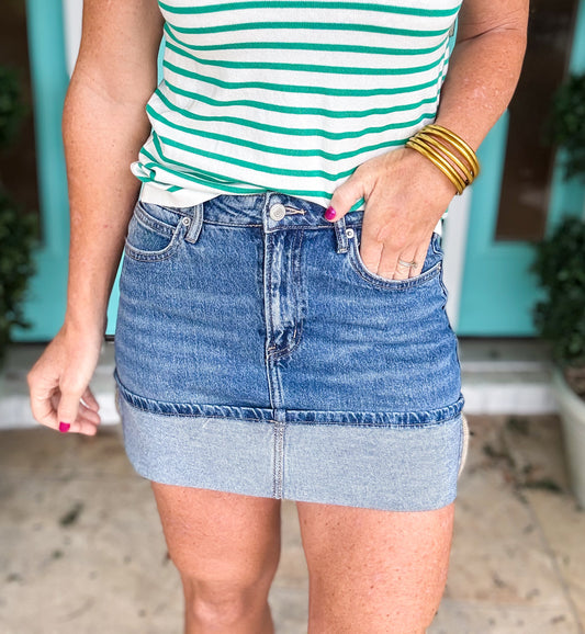 Cuffed Denim Skirt