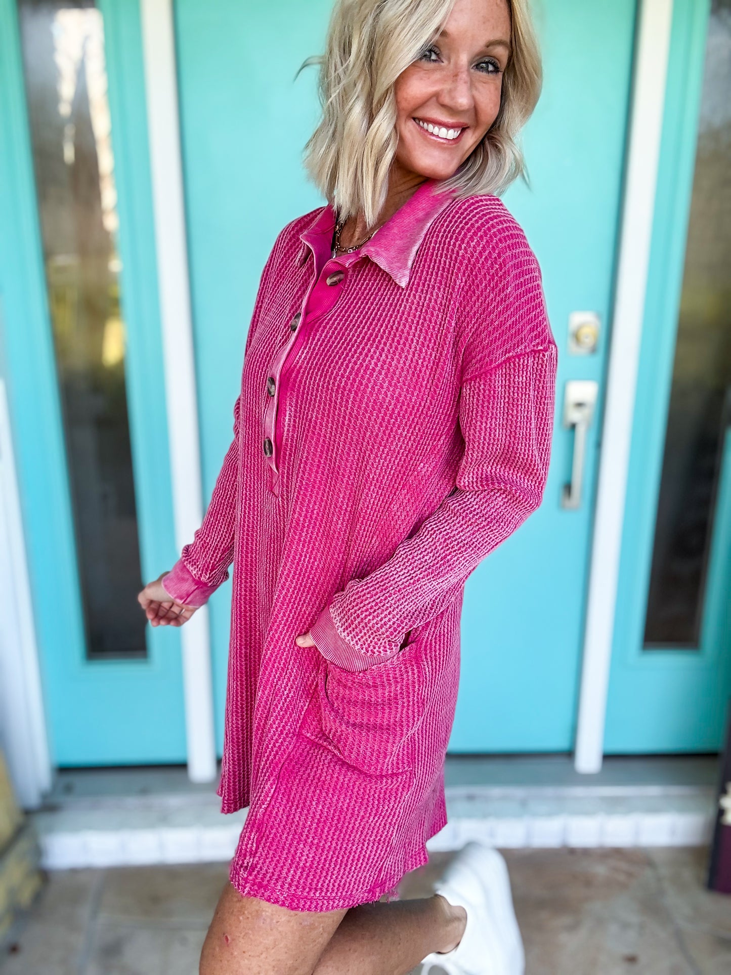 Pretty in Pink Waffle Dress *PinkFri Doorbuster*