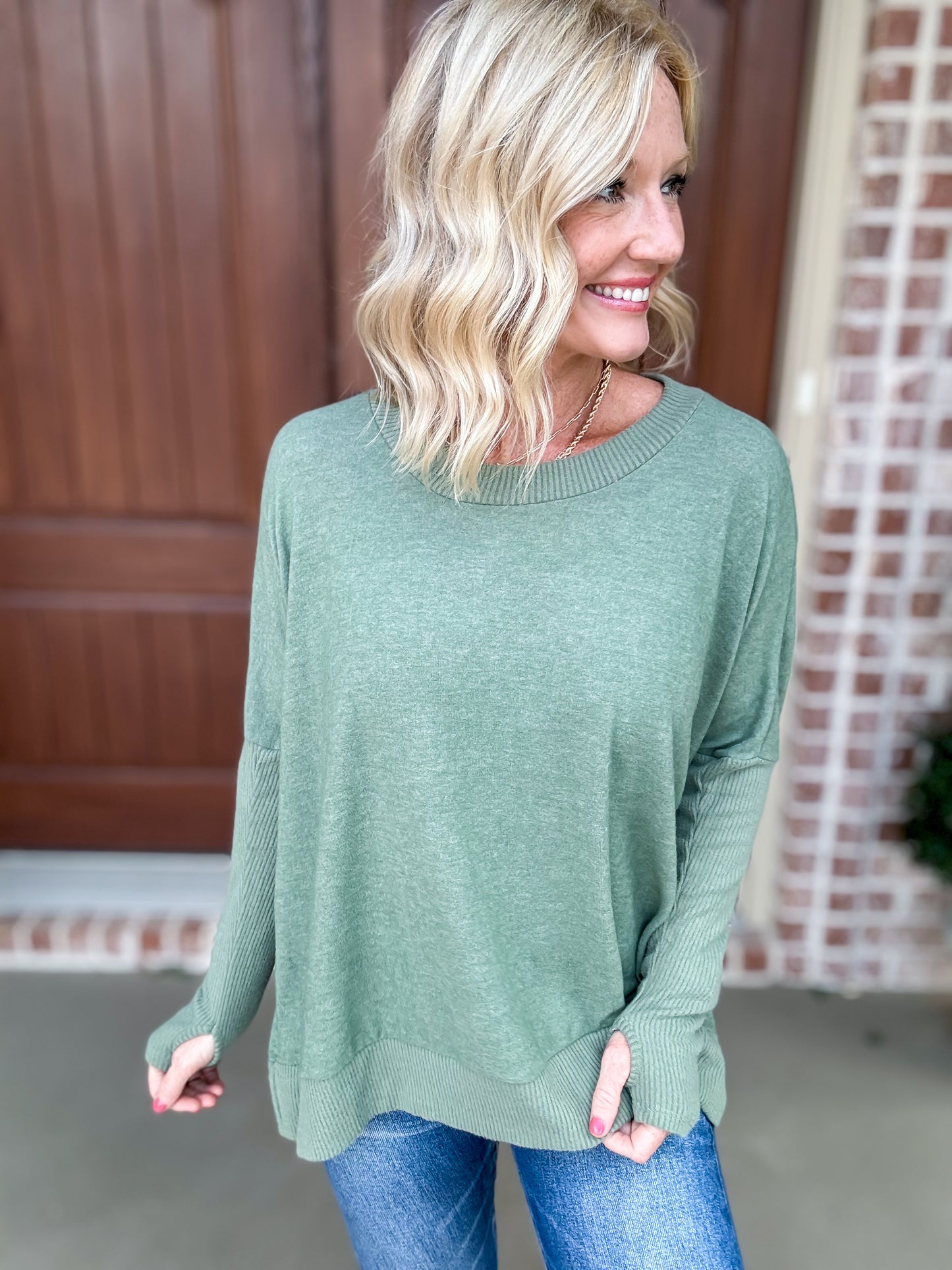 The Avery Long Sleeve Knit Top - Olive