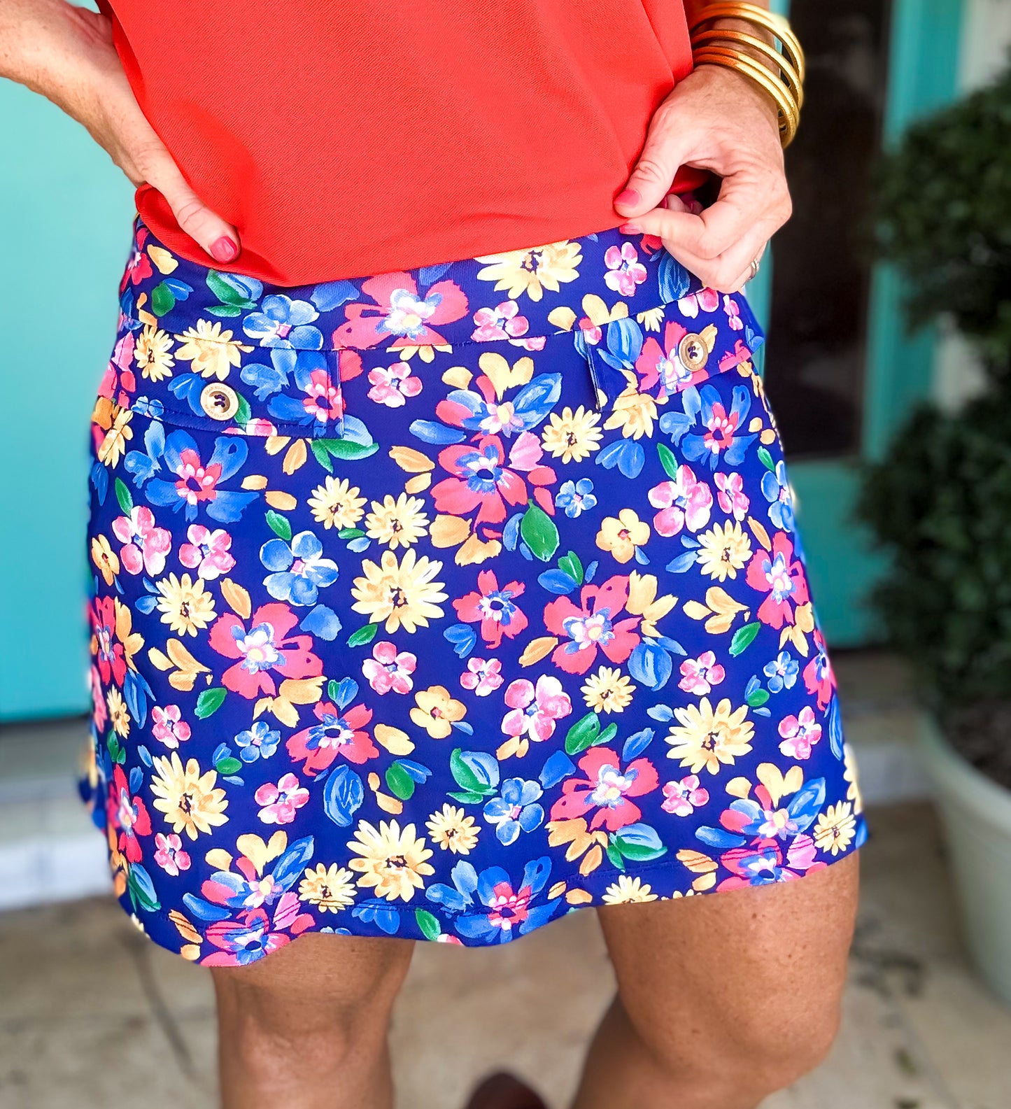 Deep Blue Teetime Floral Skort