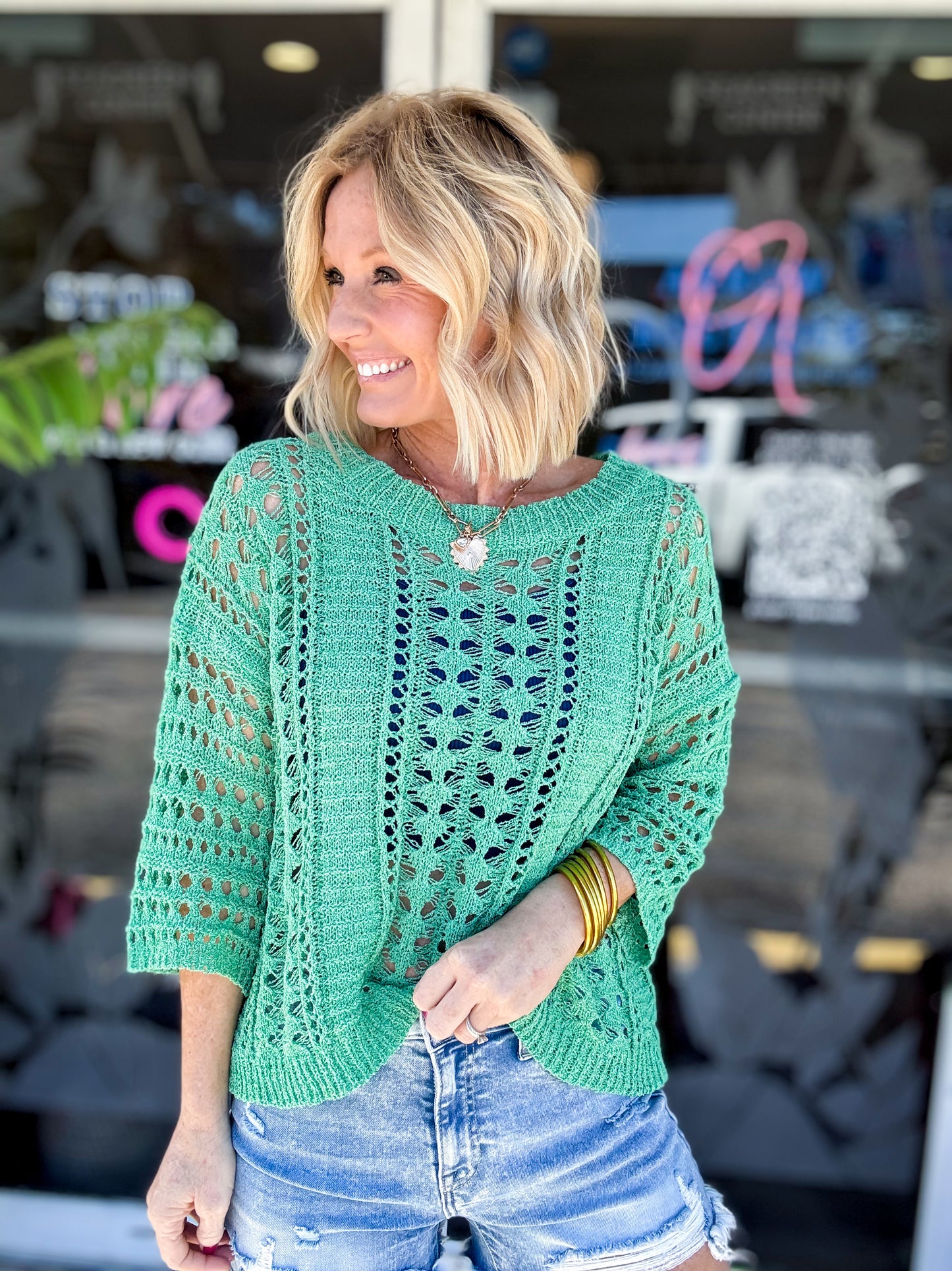 Open Weave Jaded Top