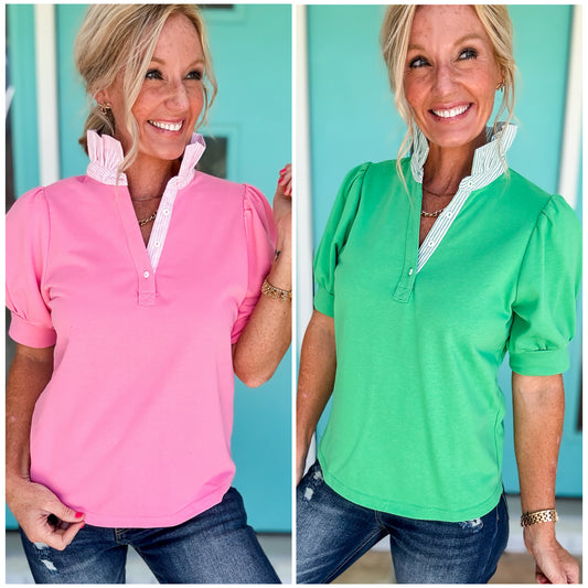 Preppy Puff Sleeve Polo