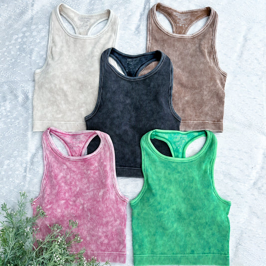 The Lola Mineral Washed Cropped Tank w/Bra Pads