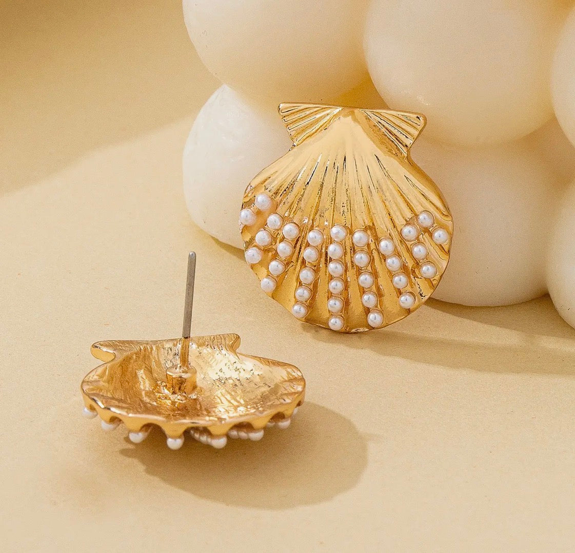 Scalloped Shell Pearl Earrings