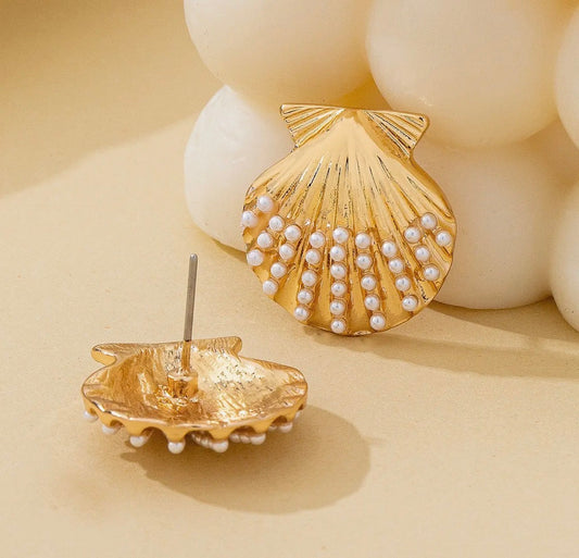 Scalloped Shell Pearl Earrings