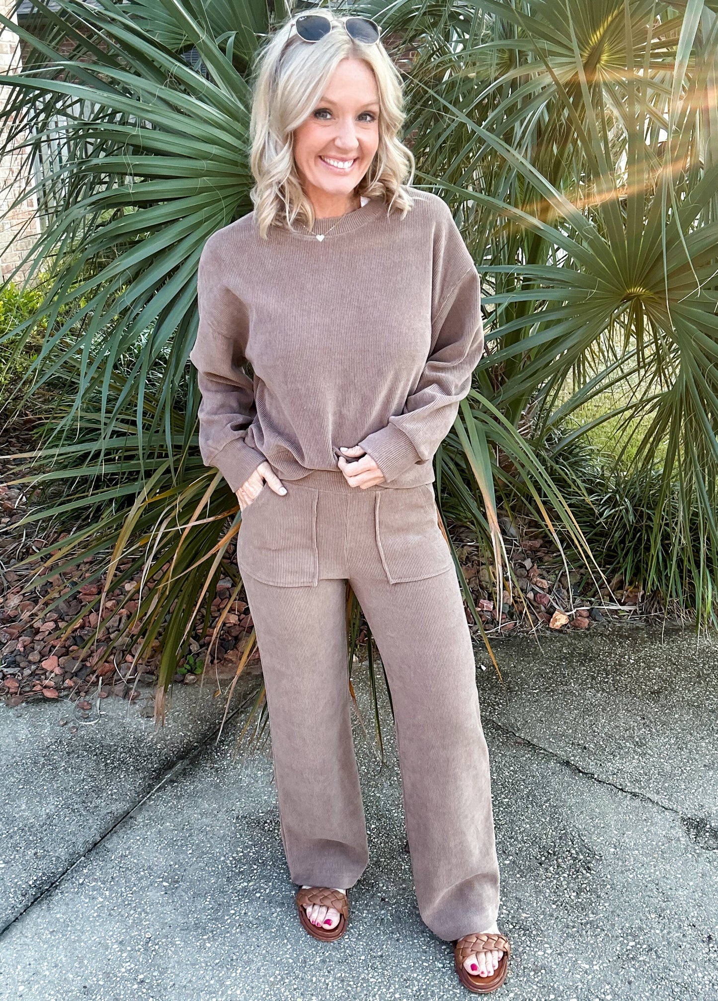 Biance Stretchy Corded Scuba Set -- Taupe