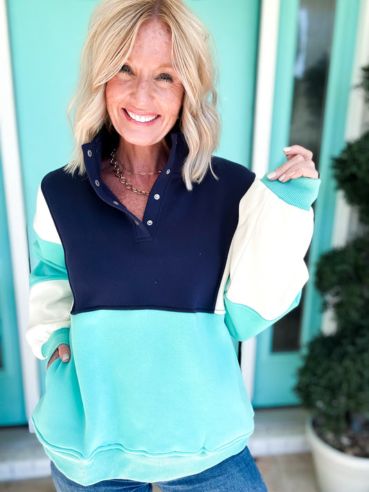New Kid On The Block Pullover | Navy Aqua