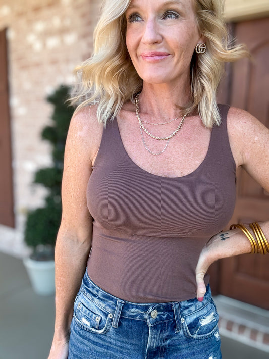 Tiffany Ribbed Tank w/ Built-In Bra