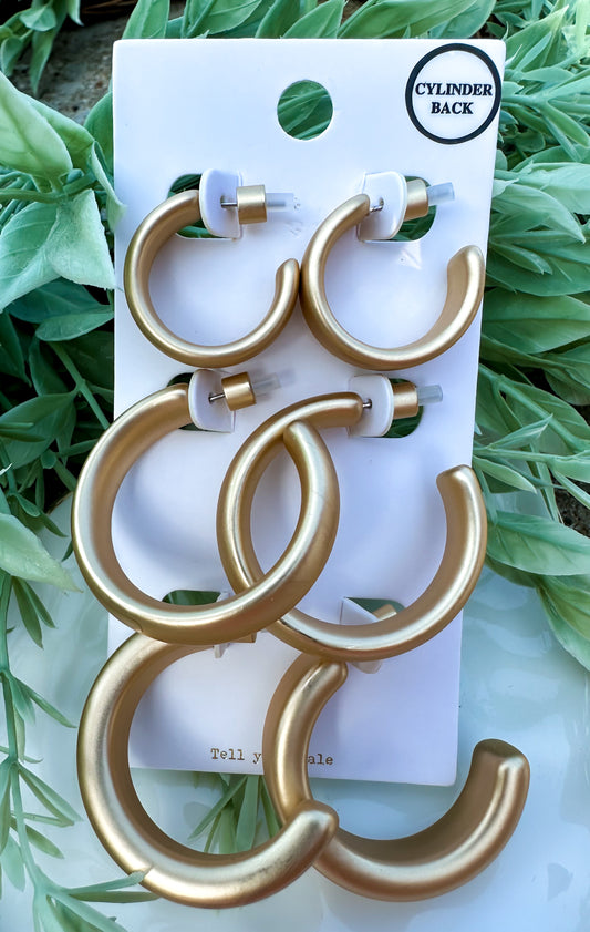 Matte Gold Hoop Earrings Set