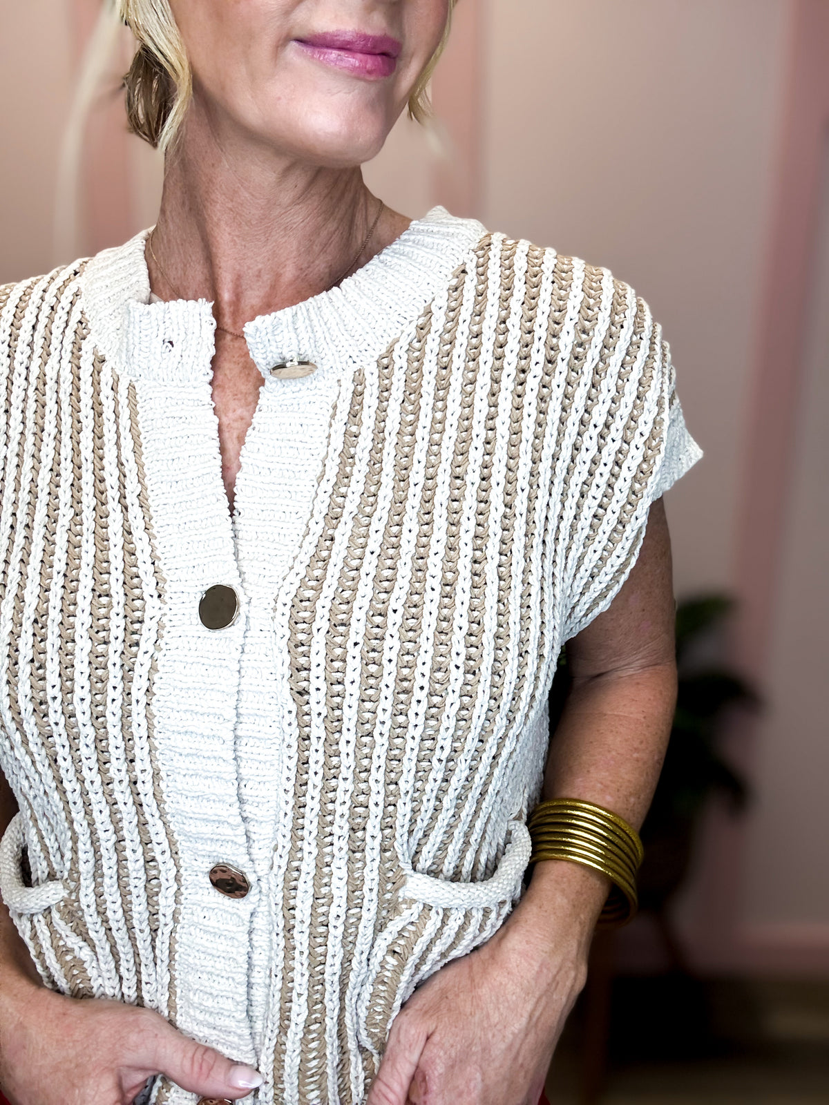Textured Almond Vest Cardigan