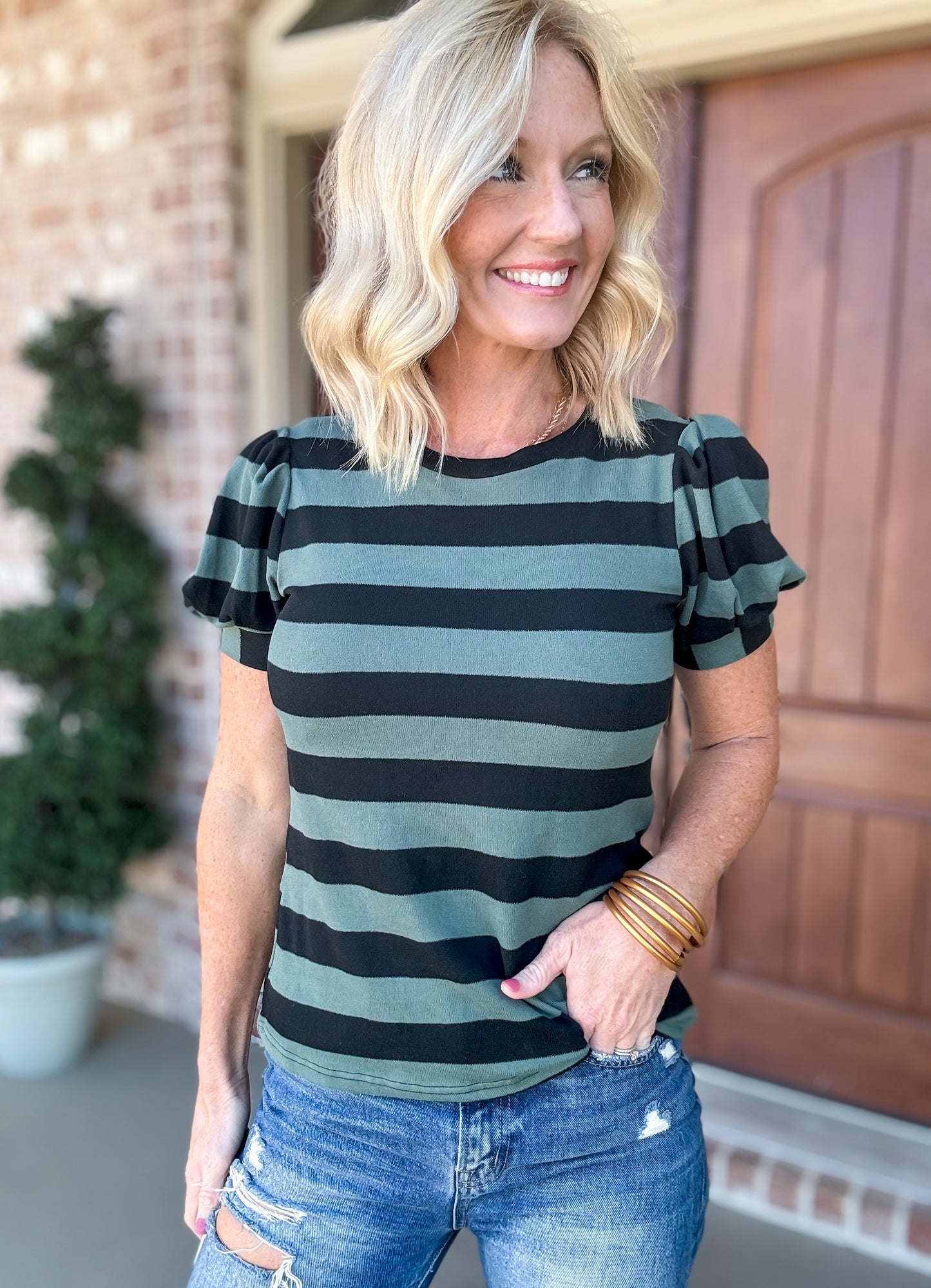 Belle Bubble Sleeve Striped Top