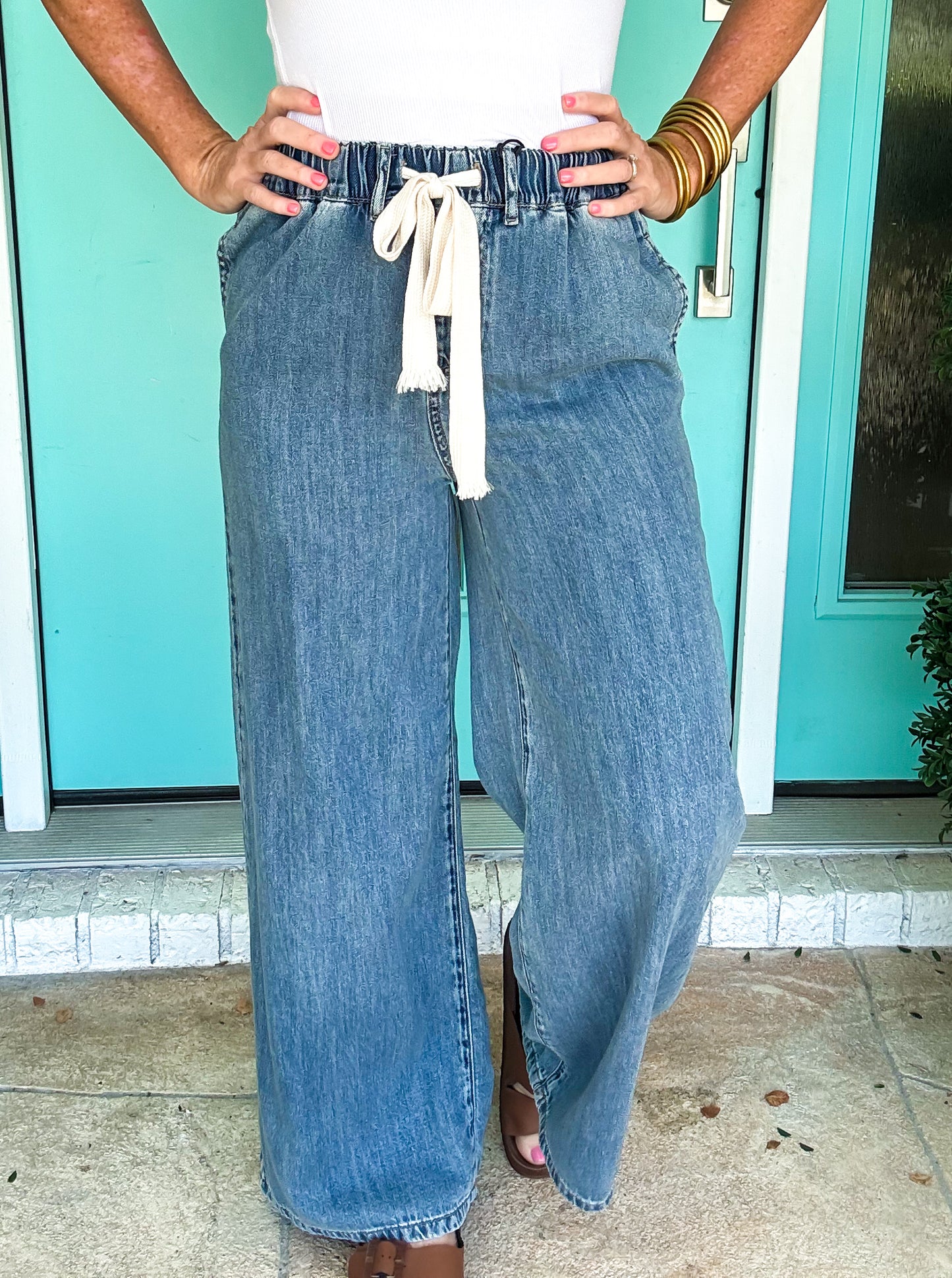 Drawstring Wide Leg Jeans