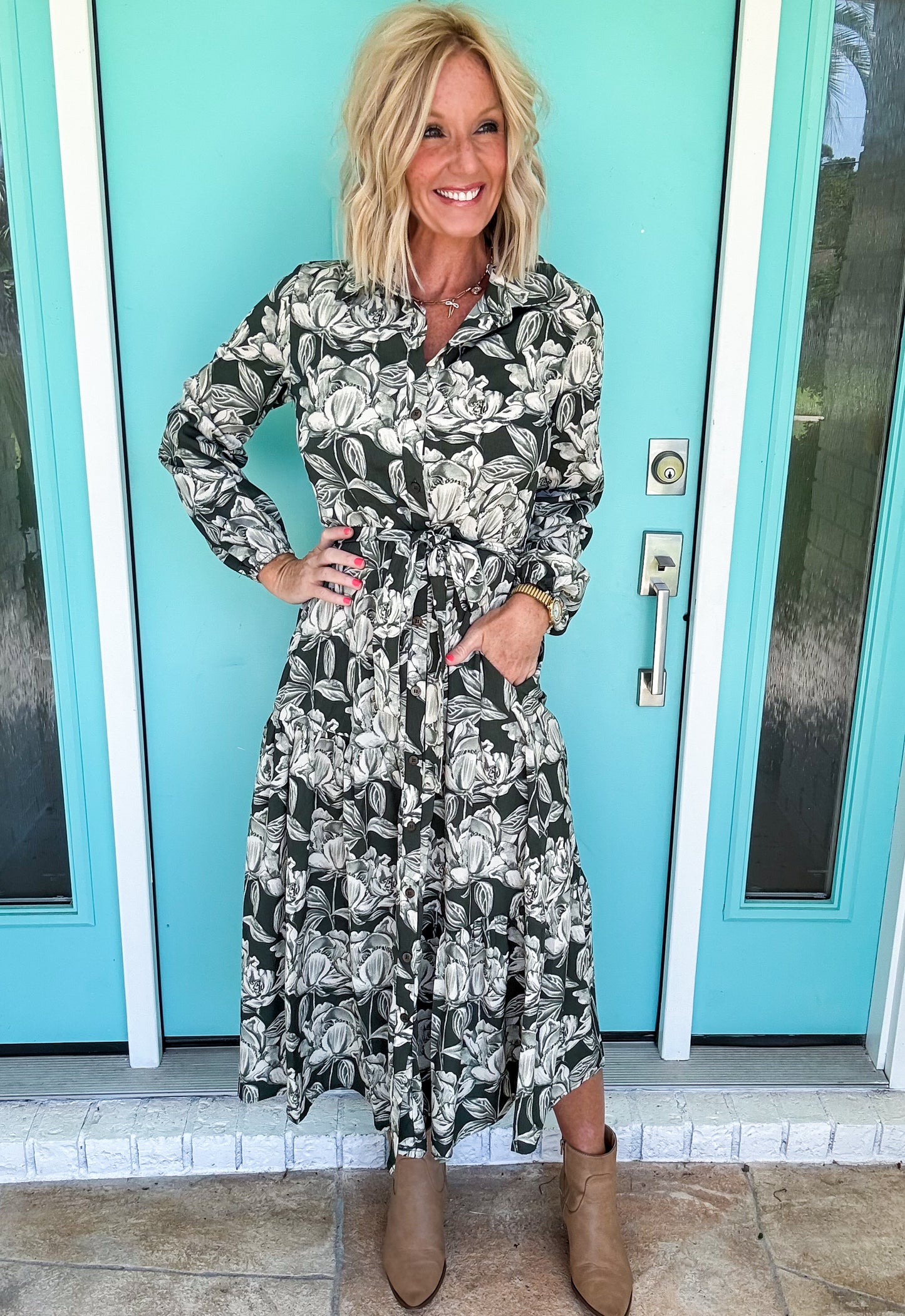 Olive Ink Midi Dress